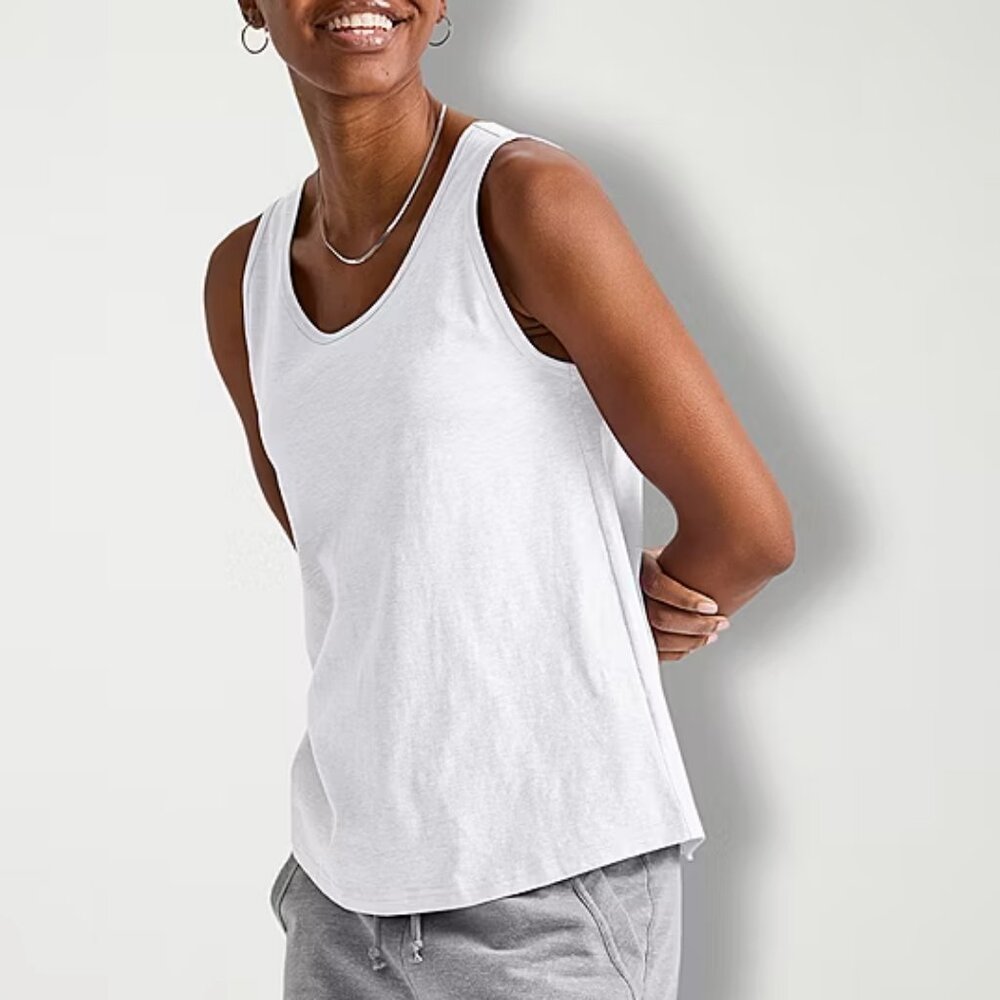 Hanes Womens U Neck Sleeveless Active Tank Top , White Sz Large